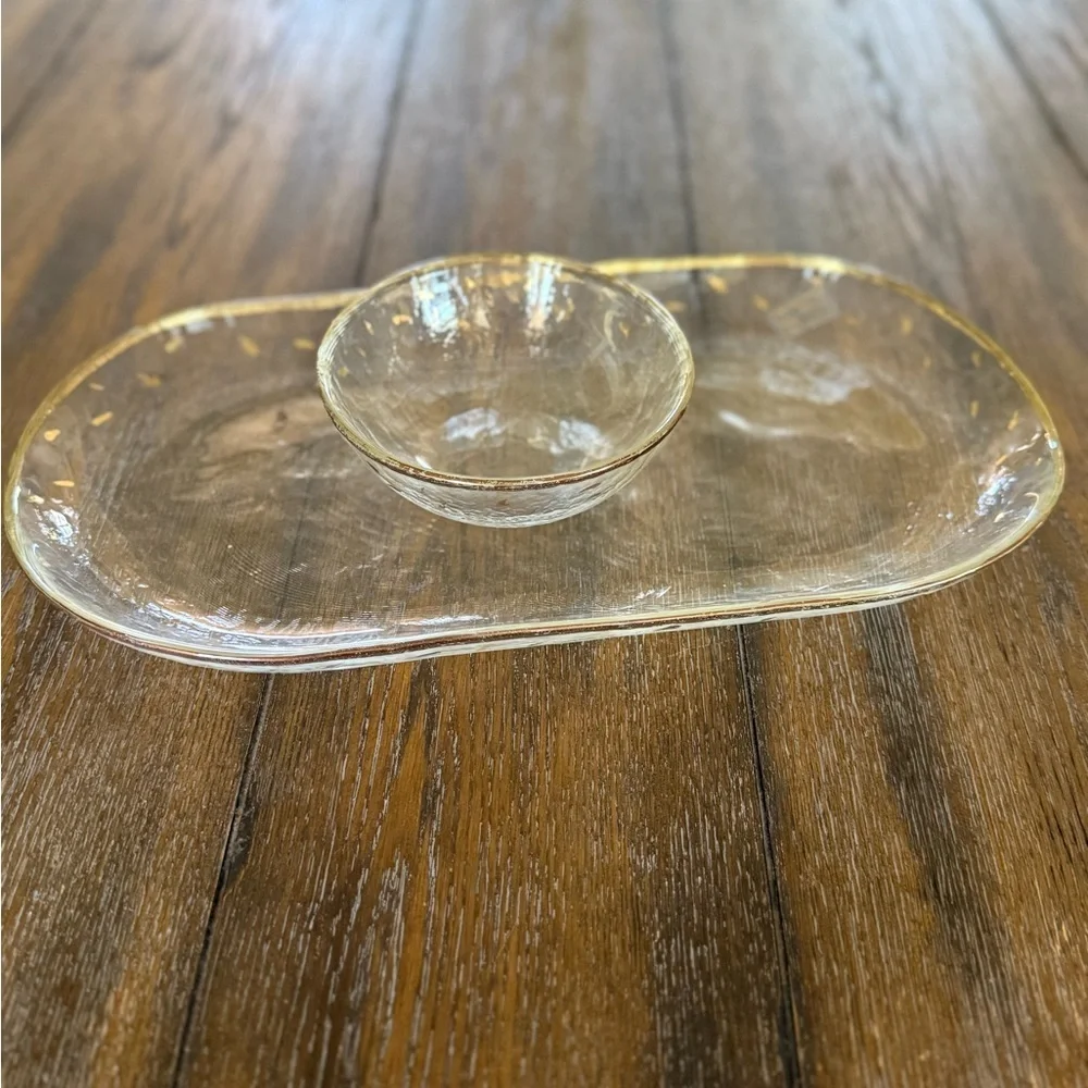 GLASAX German Glass Top Line Crystal Serving Dish and Small Bowl with Gold